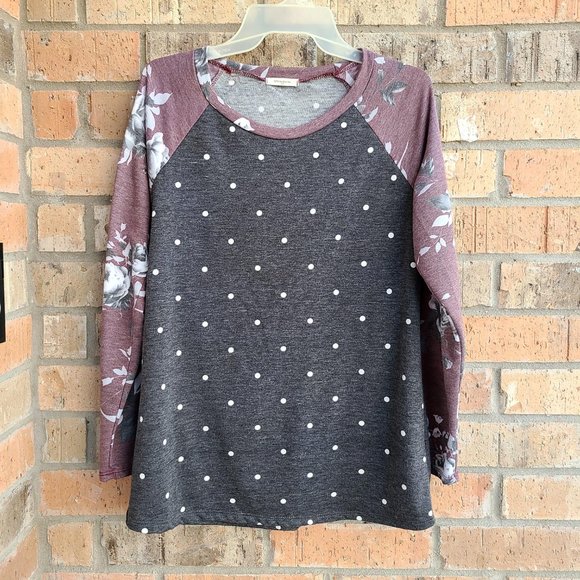 12PM By Mon Ami Women's Small Knit Top Polka Dot Long Sleeve Gray Mauve Size S - Picture 5 of 8